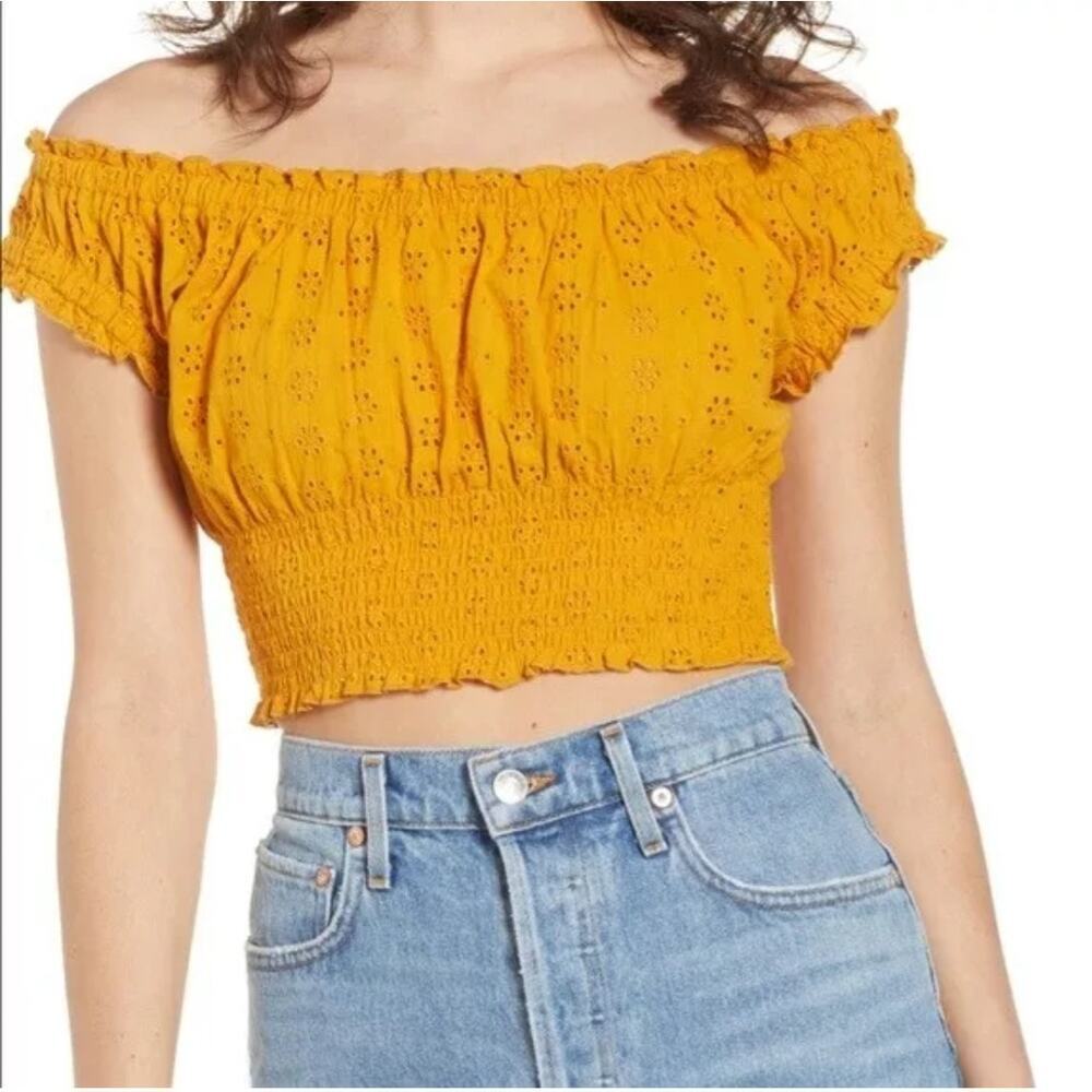 Riley & James XL (juniors) Y2K Mid drift middi summer yellow eyelet sunflower